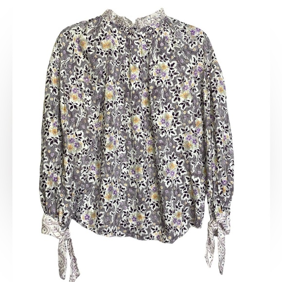 Rebecca Taylor Belle Bouquet Silk Blend Top in Snow Combo NWT $375 Retail - Picture 3 of 9